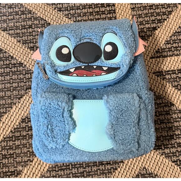 Loungefly Stitch Plush Sherpa Cosplay Mini Backpack - Picture 2 of 7